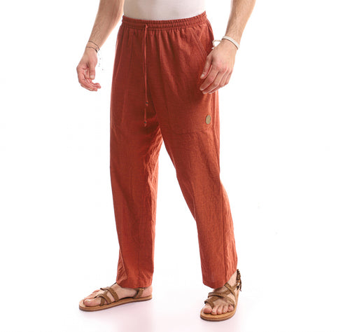 Cotton chambray straight leg pants
